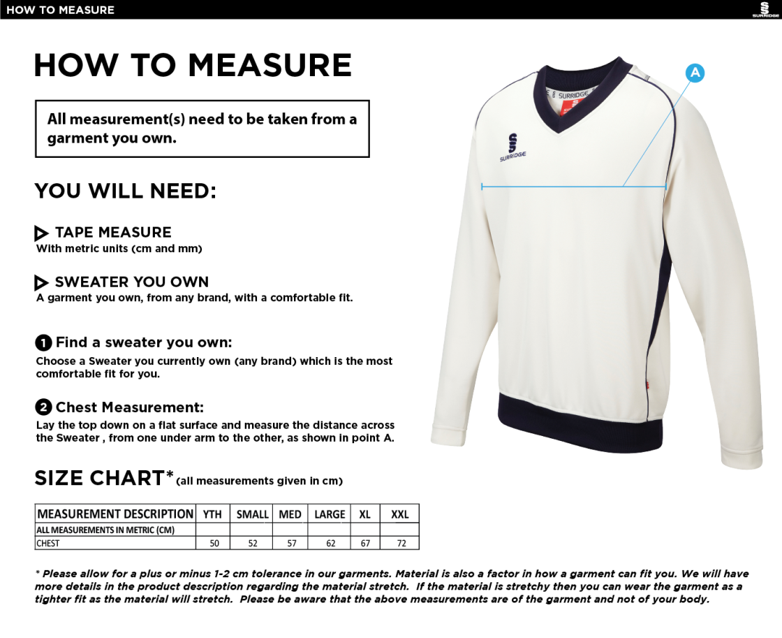 Fenwick CC - Long Sleeved Sweater - Size Guide