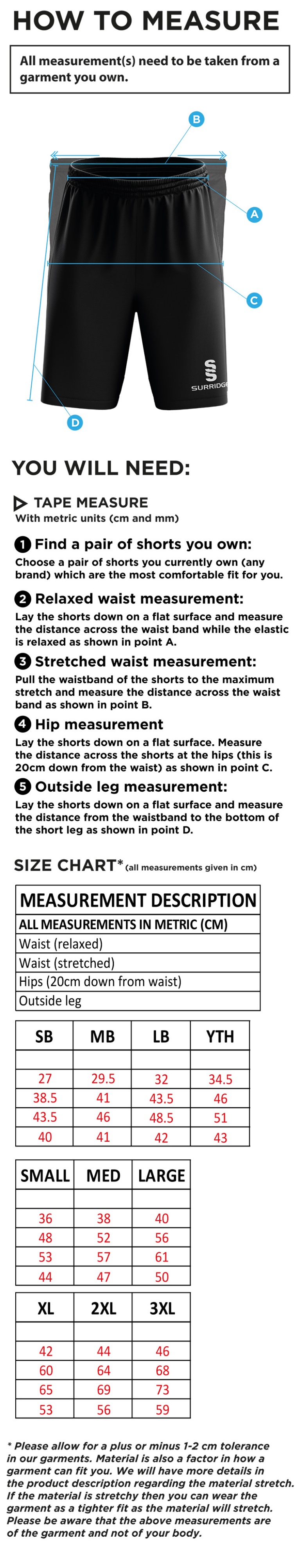 Fenwick CC - Blade Shorts - Size Guide