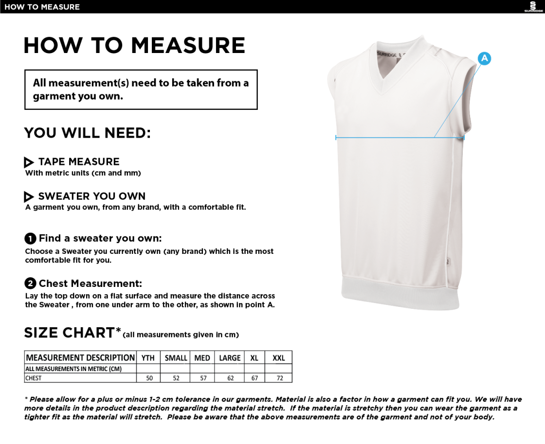 Fenwick CC - Sleeveless Sweater - Size Guide