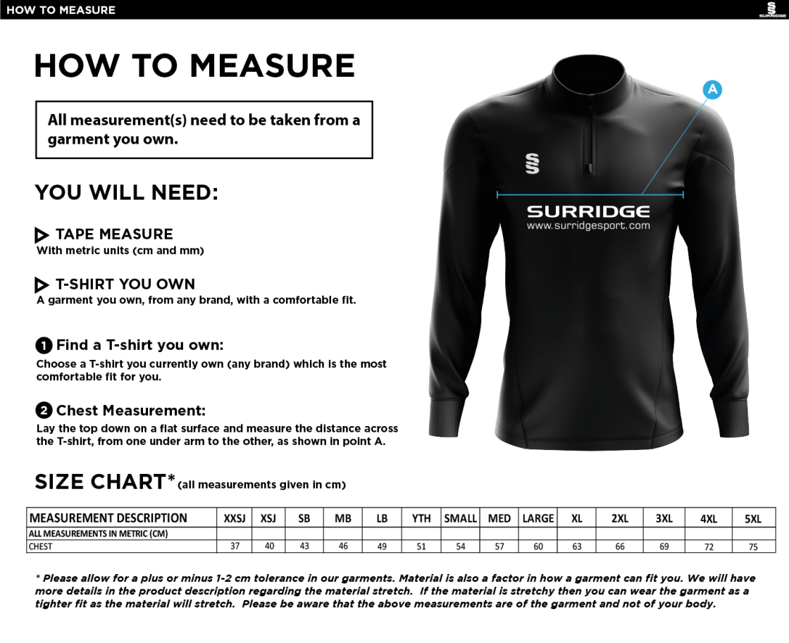 Fenwick CC - Blade Performance Top - Size Guide