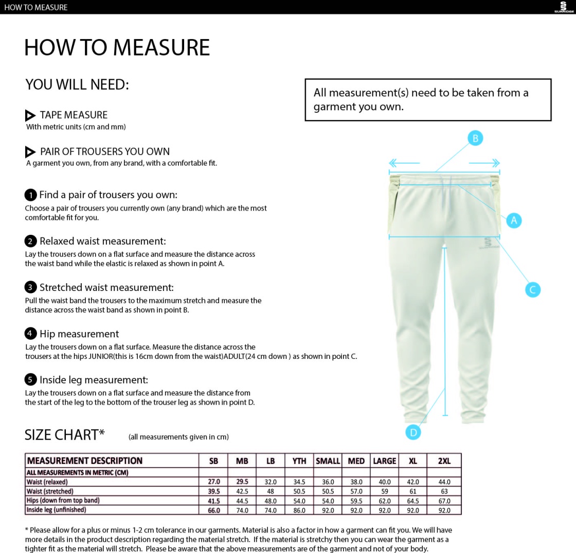 Fenwick CC - Ergo Cricket Pant Ivory - Size Guide