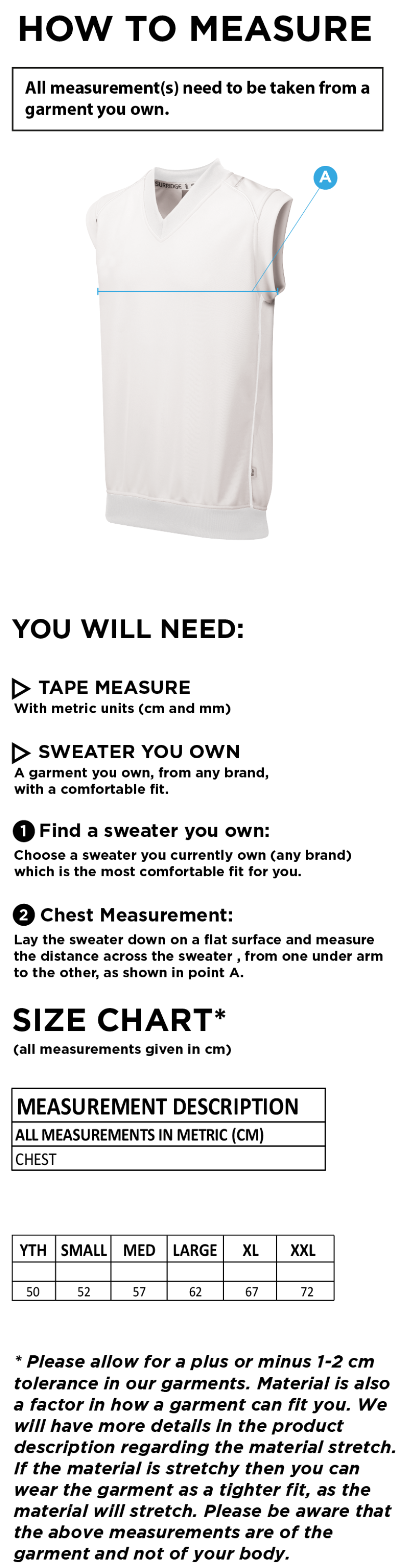 Fenwick CC - Sleeveless Sweater - Size Guide