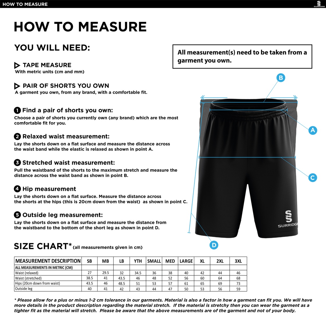 Fenwick CC - Blade Shorts - Size Guide