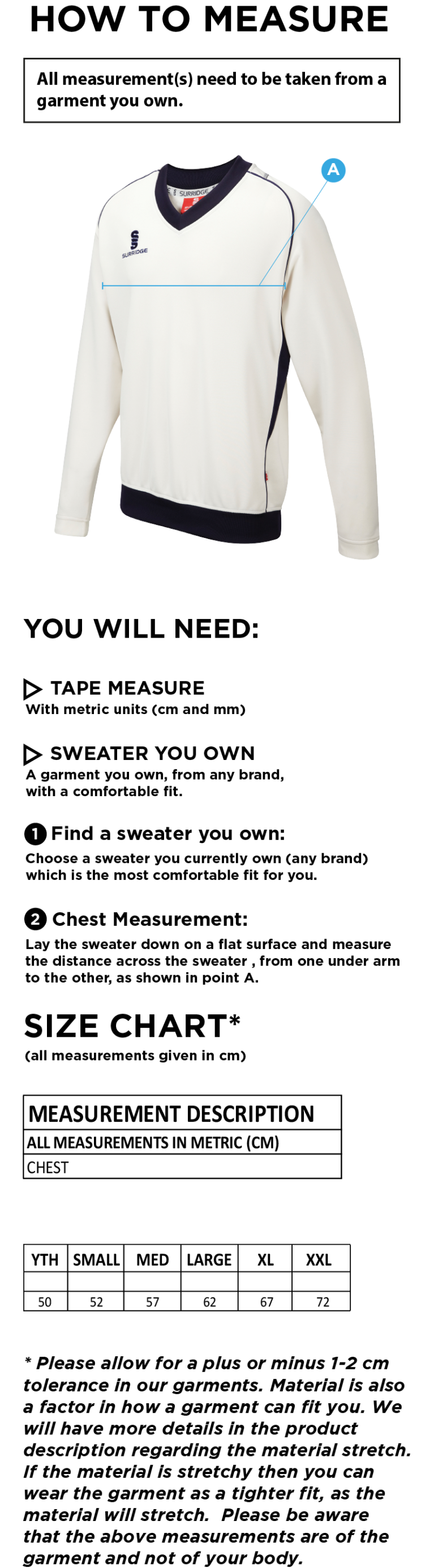Fenwick CC - Long Sleeved Sweater - Size Guide